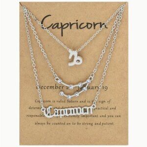🍏50% OFF/3+...♑ 3-piece zodiac Capricorn link chain necklace set (Silver tone)